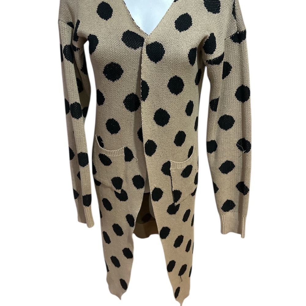 Polka Dot Cardigan Sweater - Tan and Black